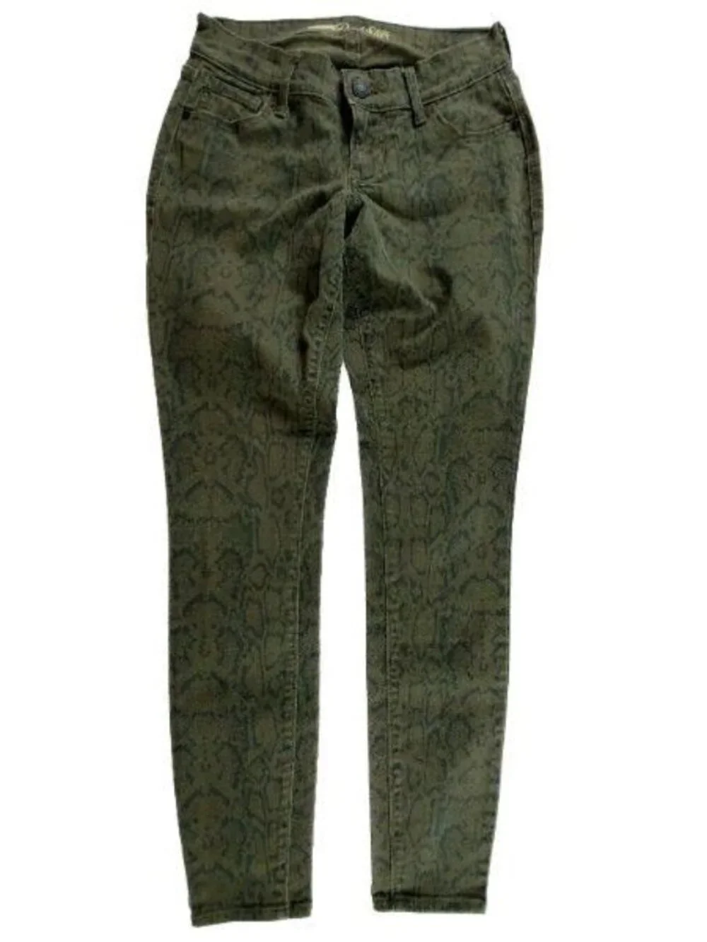 Old Navy Rockstar Jeans Size 2 Skinny Low Rise Green Snakeskin Print Denim Pants